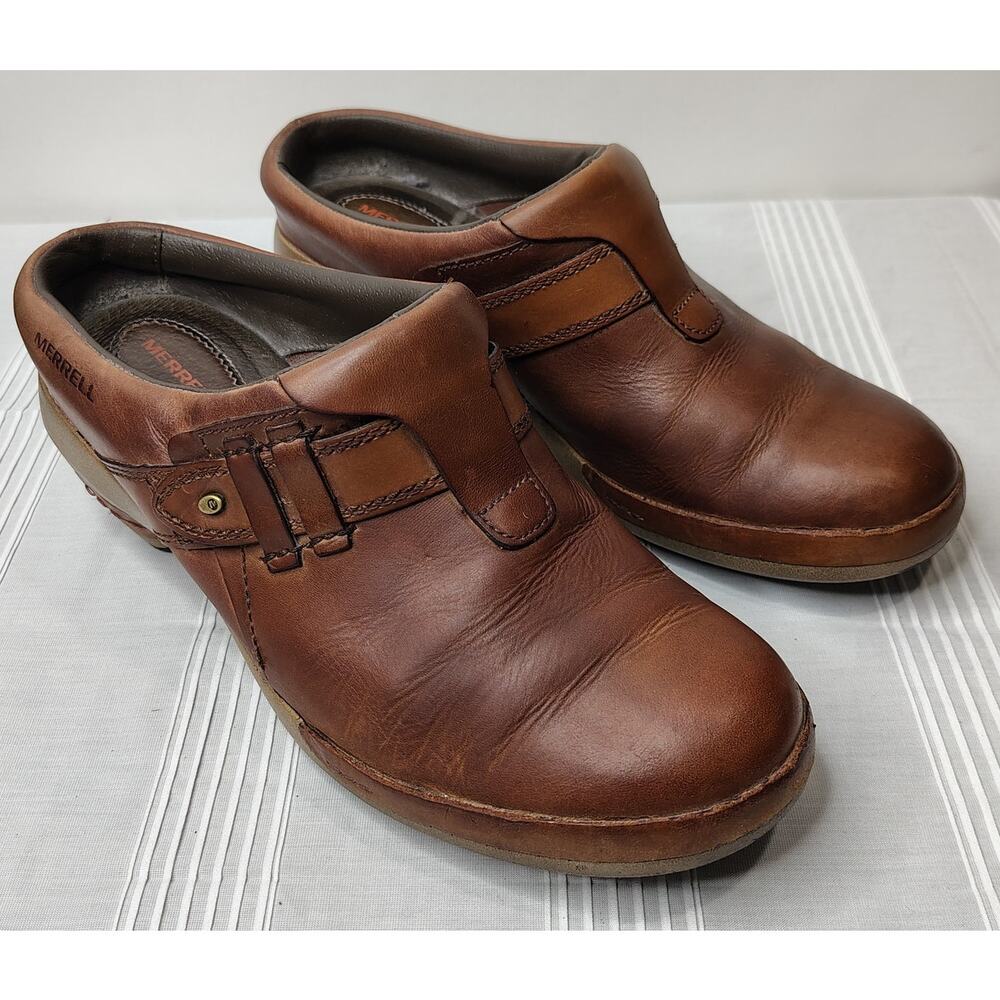 Merrell Luxe Plunge Clogs Mules Shoes Womens 9.5 Brown Leather Boho Comfort